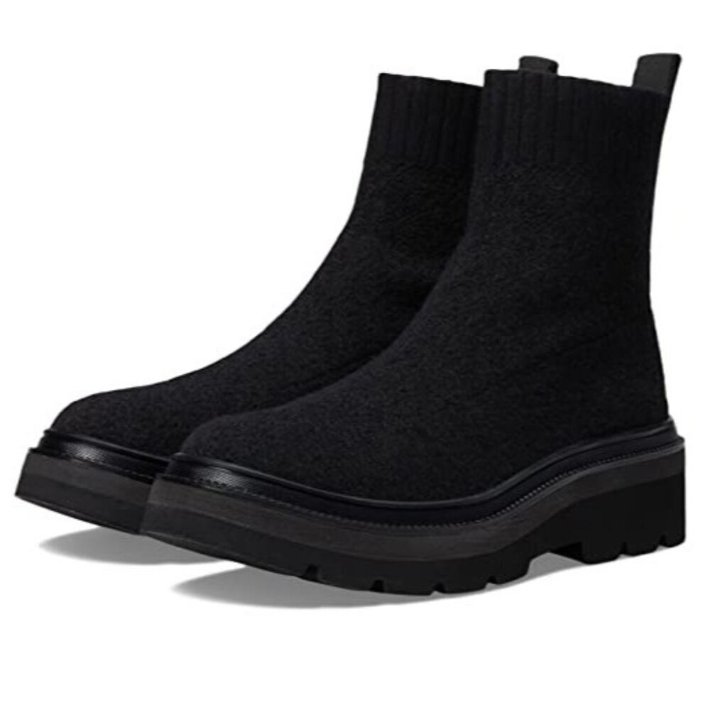 New Söfft Provea Black Wool Knit Sock Booties Platform Lug Sole Size 11 Women